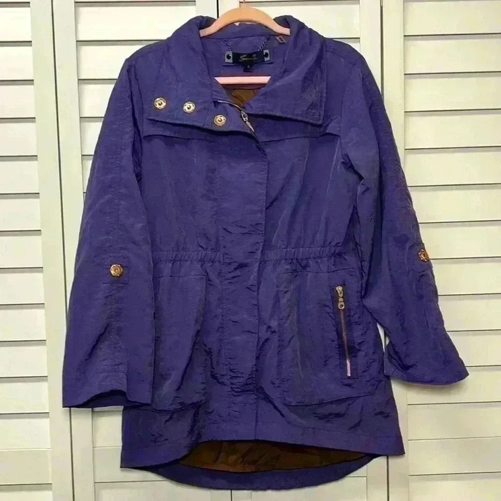 Seven7 Anorak Nylon Windbreaker Rain Hooded Jacket Coat Size Small Purple